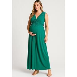 Seraphine | Maternity Maxi Dress Sleeveless Knot Front Emerald Green Size 6
